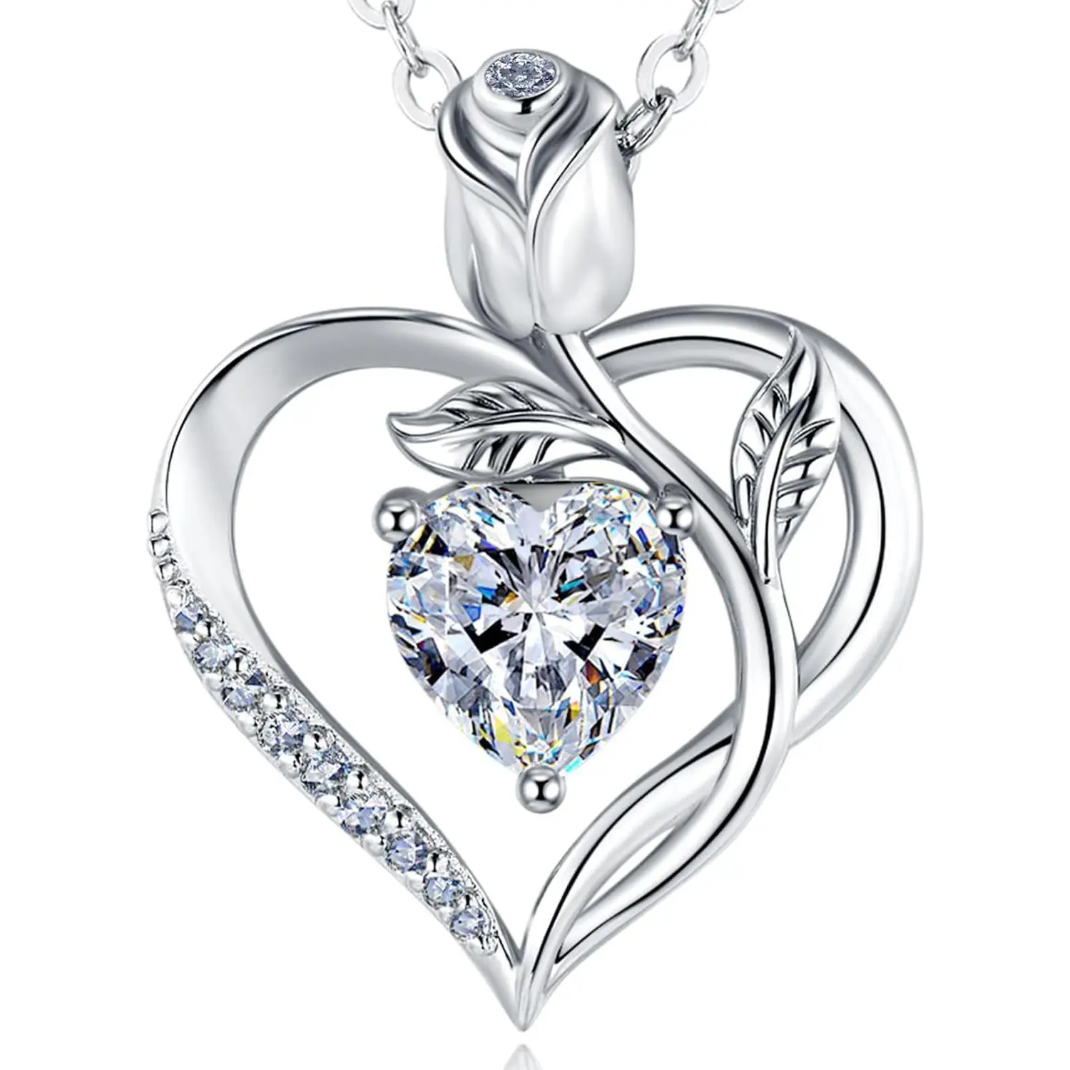 Rose Heart Necklace Option of Moissanite or Lab-Grown Sapphire Ruby Emerald&More Necklace for Women Birthstone Girlfriend Necklace S925 Sterling Silver 18K White/Rose Gold Plated D Color VVS1 Gift for Wife Mother Daughter for Birthday