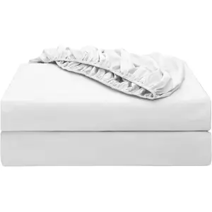 2-Pack Pure Cotton Twin XL Fitted Sheet for Adjustable Split King Bed 600 TC 16" Deep Pocket Egyptian Cotton Fitted Sheet White