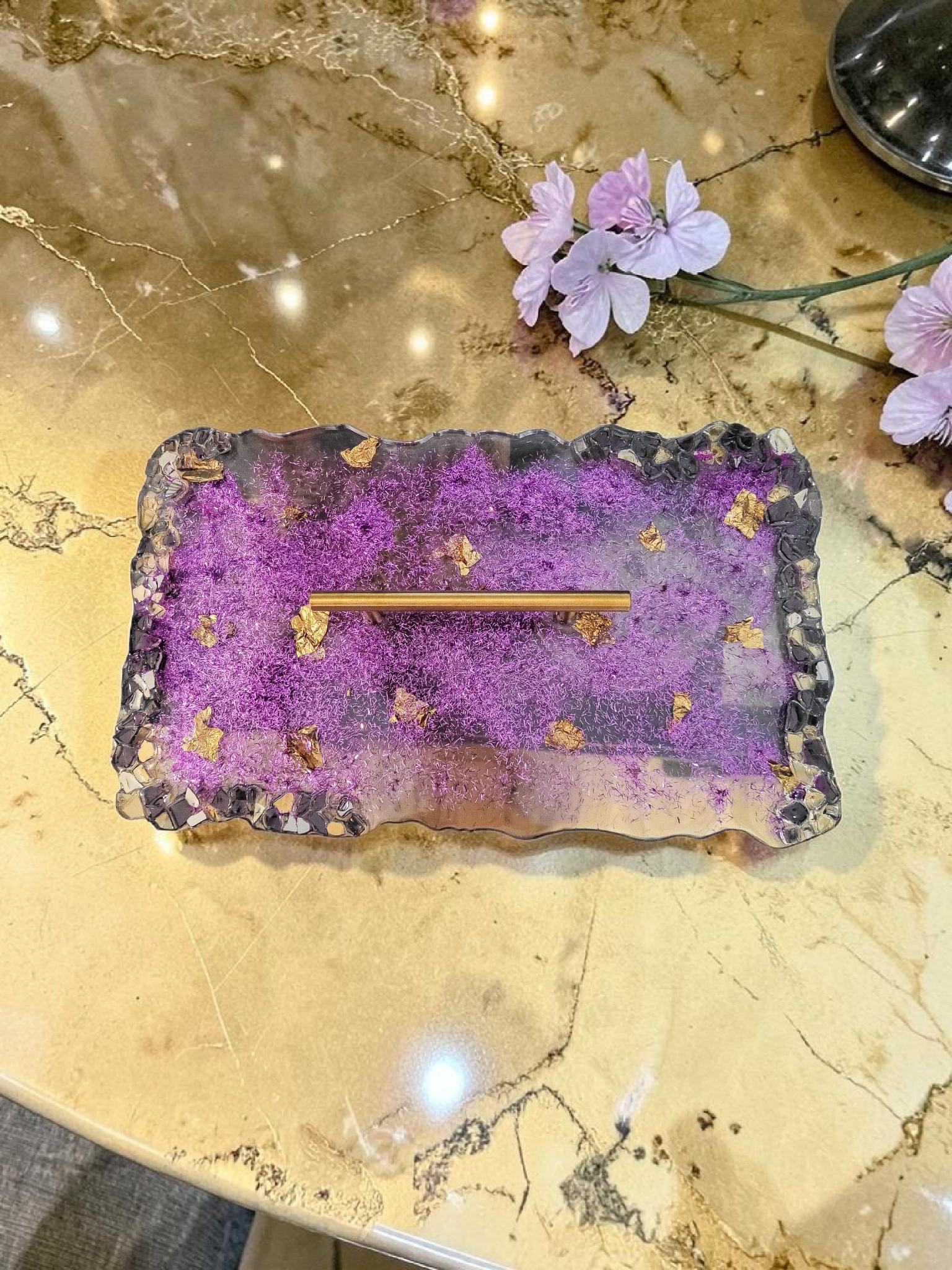Home Decor 3D crystallized Purple and Gold Colored tray Home Decor 3D crystallized Purple and Gold Colored tray