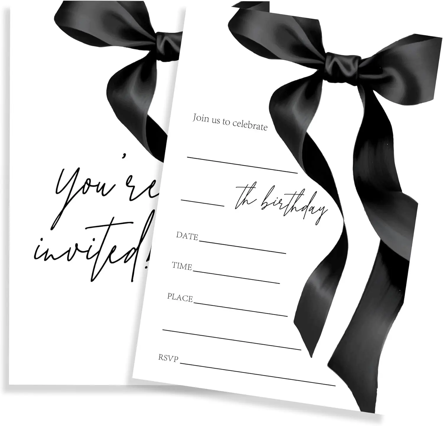 Girls' Double-Sided Fill-In Birthday Invites with Envelopes - 20 Count Black Bow, Exquisite Patterns - Office Stationery for Teens' Birthday Party Supplies & Favors - A11, Fill-In Invites