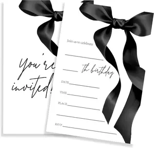 Birthday Invitations For Girls, 20 count Double Sided Fill In Black Bow Invites With Envelopes For Girls Teens Adults Birthday Celebration,Party Favor And Supplies - A11