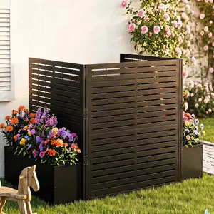 NAVINE Air Conditioner Fence, 3 Panels Metal Privacy Screen with Planter Box for Trash Can, Pool Equipment Enclosure, Black Outdoor AC Unit Cover, 40.7" W x 39.5" H, Garden Fence Enclosure