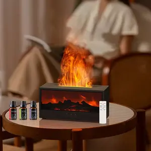 Desktop Fireplace with Atmosphere Light Portable Simulation Heater for Bedroom Home Office Decorations Creative Ornaments Eco-friendly PP Material Colorful LED Flame Aroma Diffuser