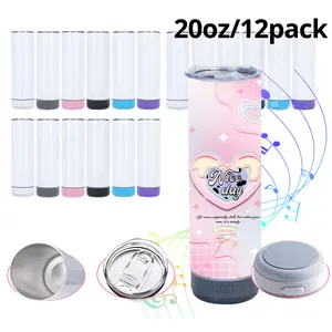 12-Pack 20oz Music Sublimation Blank Speaker Tumbler, Stainless Steel Double Wall Vacuum Insulated Straight Thermos Water Bottle