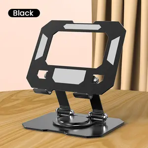 Dual 360° Rotating Tablet Stand Holder for Desk with Carbon Steel Base Table Tablet Support Adjustable Compatible for iPad Pro 13 12 11 Air Mini 5 4 3 Black Foldable Durable Metal Mount