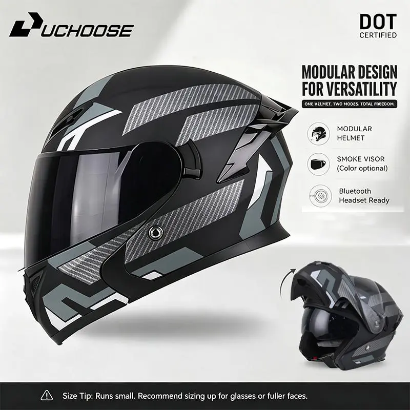 Lightweight Flip Up Modular Motorcycle Helmet with Dual Visor, DOT Certified Motorcycle Helmet for Commuting & Highway Riding