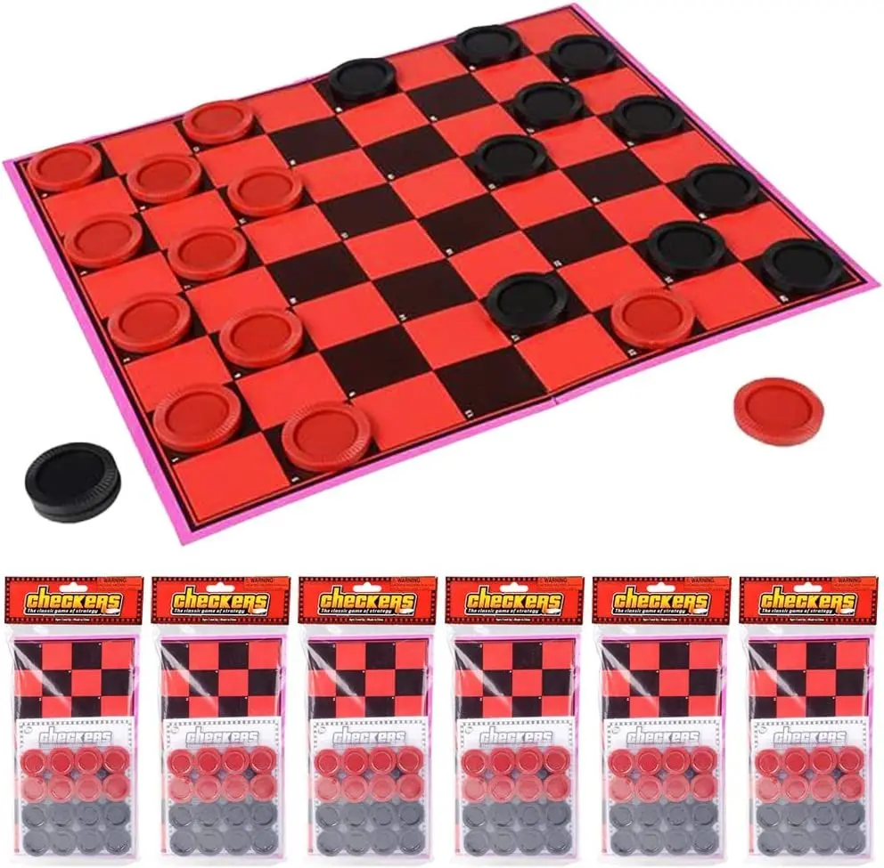Gamie 6-Pack Classic Cardboard Checkers Board Game Set - High-Quality Red & Black Pieces, Family Strategy Play, Unique Party Favors, Travel Goodie Bag Fillers for Boys and Girls, Boosts Patience & Social Skills