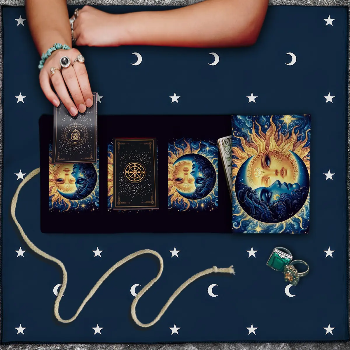 1 Piece Sun and Moon decorative Tarot card storage bag, mysterious aesthetic style creative polyester storage bag, used by tarot scholars for tarot card storage, home decoration fabric, Space Saving Bags, Drawstring Organizer Bag, Storage Organizers
