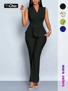 Women's Sleeveless High Waist Two Piece Set, Slim Fit Elegant Knit Blazer Pants for Summer Office Wear, Chic Commuter Style