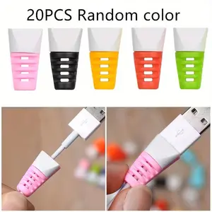 20-Pack Durable USB Cable Protector Sleeves, Flexible Protection for Smartphone and Cellphone Charging & Data Transfer, Universal Fit, Plastic Cover for Cables