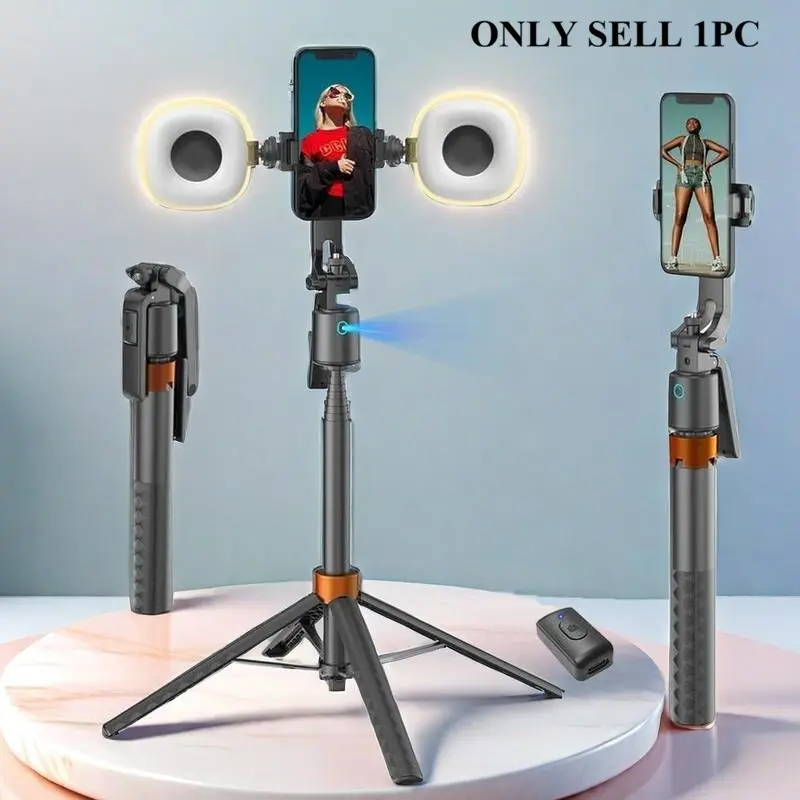 360 Degree Rotating Selfie Stick Tripod, Smart Face Tracking Tripod with 2 Fill Lights, Automatic Face Tracking Mobile Phone Holder, Suitable for Vlogging and Live Streaming, Portable Selfie Accessory, Selfie Stand, Smartphone Selfie Accessory