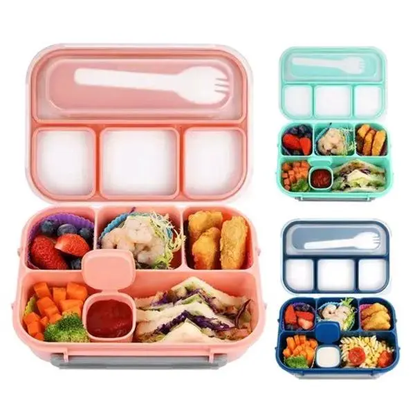Bento Box Lunch 4 Compartment Spoon 1300ml Leakproof Food Storage Box for All Boys and Girls School, Set Love Lunch Box, BPA Free Plastic