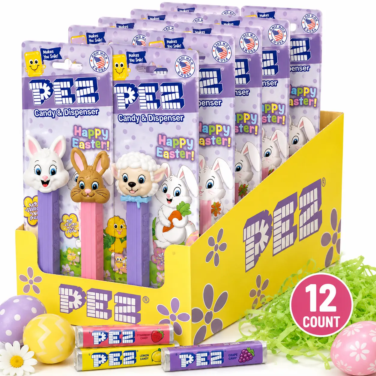 PEZ Easter Assorted Candy Dispensers 12 Count  Collectible Candy Dispensers with PEZ Candy Refills | Easter Basket & Party Favors