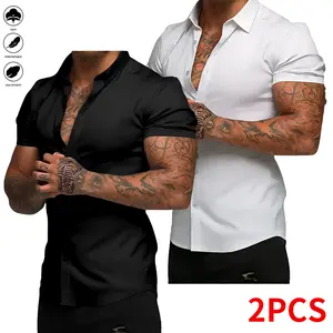 Men’s “Muscle Fit” dress shirts — casual button-down short-sleeve wrinkle-free shirts, the best choice for summer work