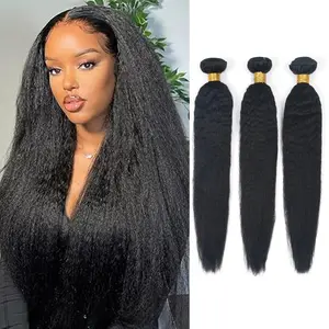 Kinky Straight Bundles Virgin Human Hair Weave Bundles  Natural Color One Bundle 3 Bundles  Kinky Straight
