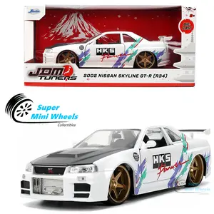 Jada 1:24 2002 Nissan Skyline GT-R (R34) – White with Carbon Fiber Hood and HKS Graphics – JDM Tuners