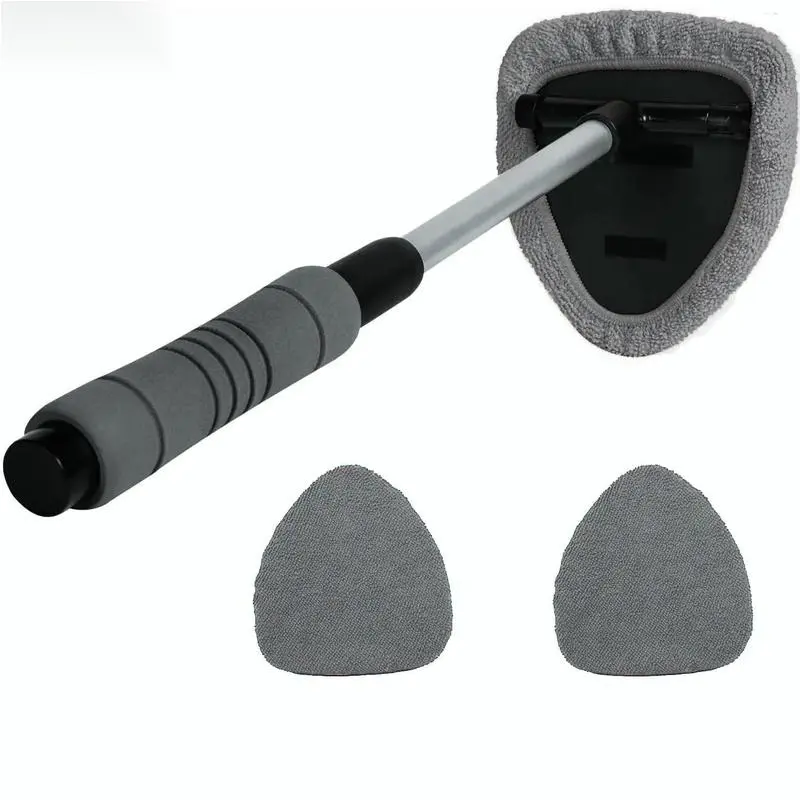 Streak-Free Detachable Windshield Glass Cleaner Tool with 2 Microfiber Cloth Pad Heads, Auto Interior-Exterior Wiper, Compact Storage, Easy-to-Replace Washing Kit, Car Detailing Accessories, Cloths & Brushes, Cleaning Supplies