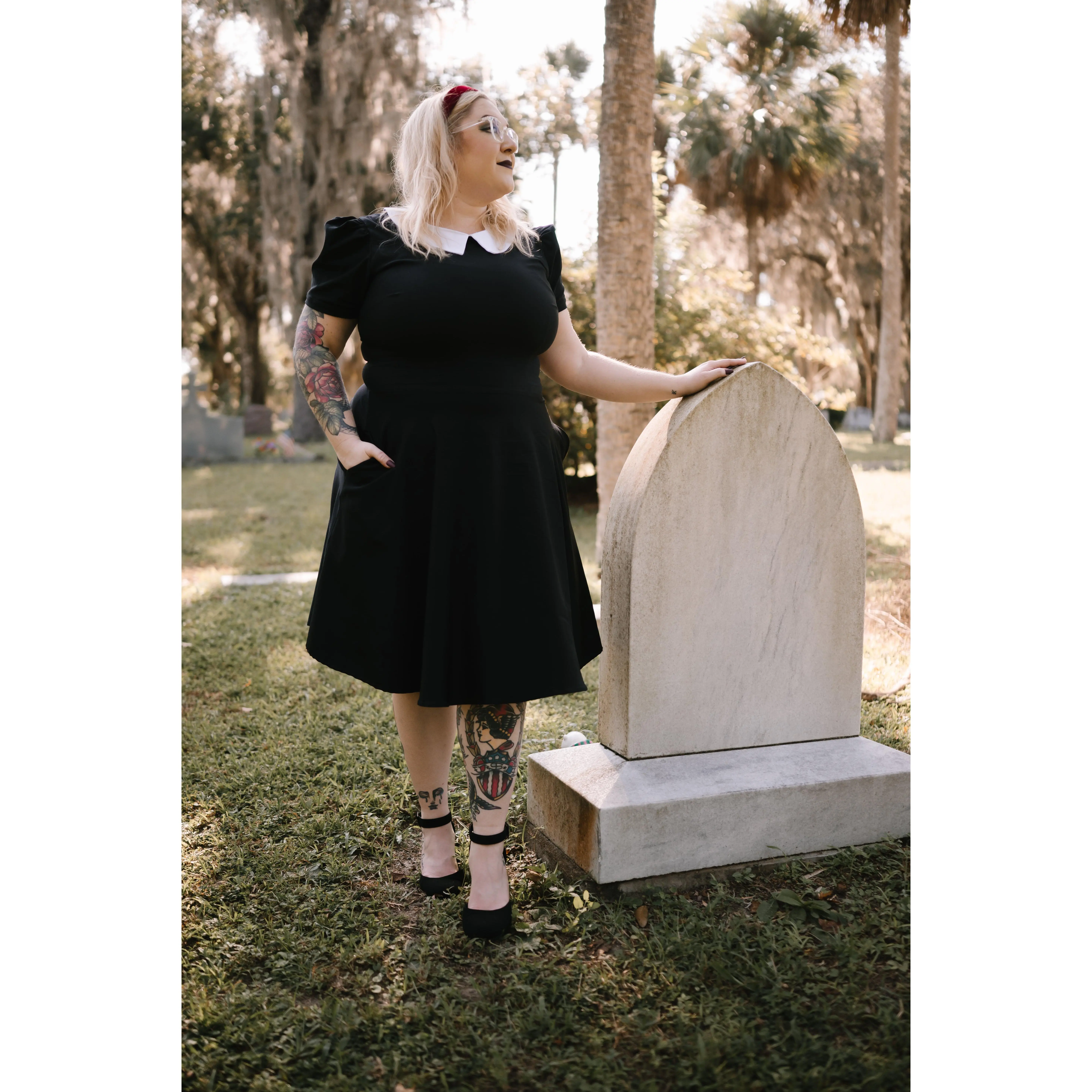 Wednesday Addams Circle Dress with Pointy Collar