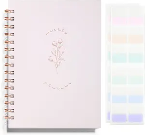 Undated Spiral-Bound Plannerbook, 6.1"x8.4" Sports & Outdoor Fitness Accessory with Cardboard Cover, Sticky Tabs, Goal Tracker, To-Do List, Habit Journal & Aesthetic Notebook for Students