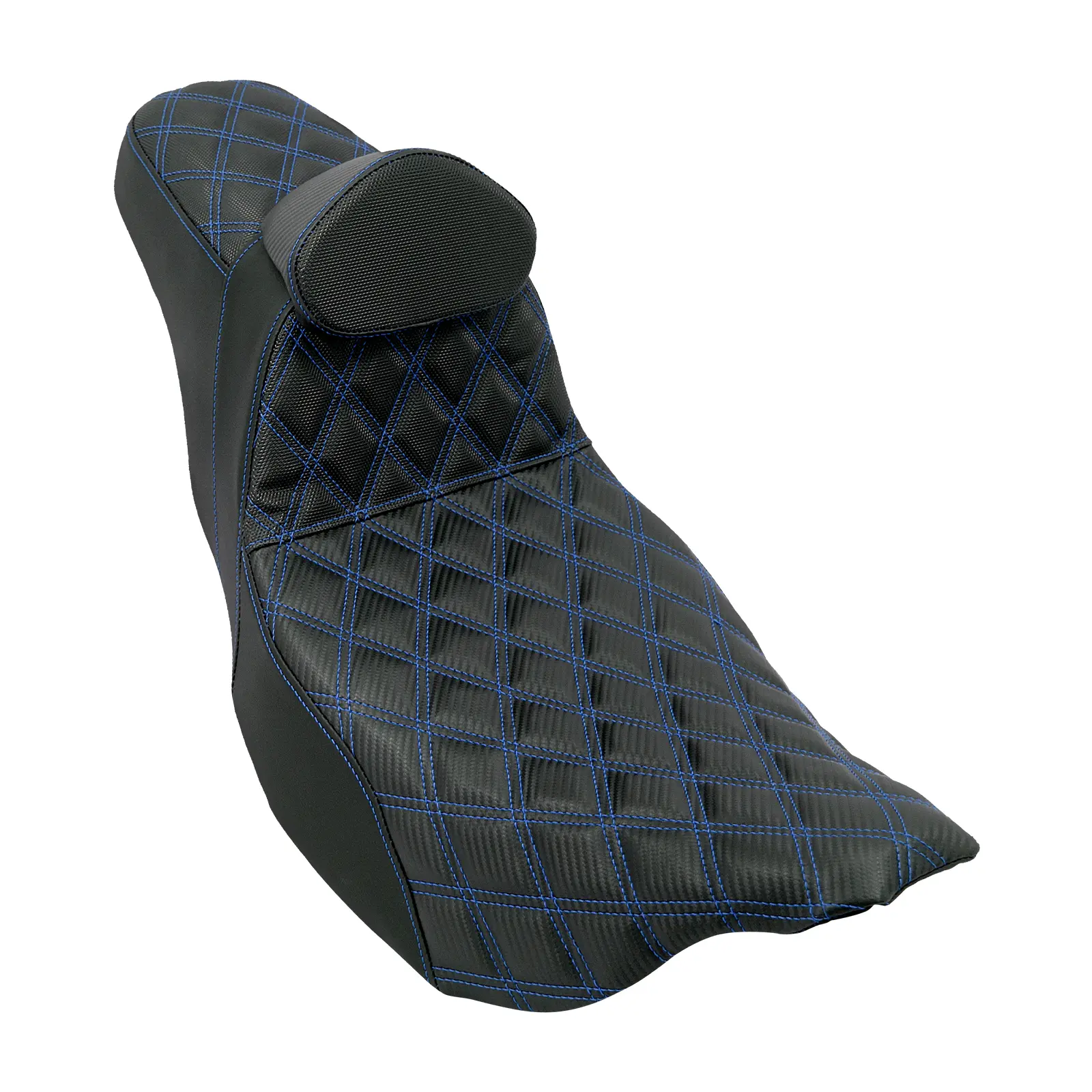 Harley Touring Driver & Passenger Seat Cushion Pad with Pillion Backrest, PU Leather, PU+PP, Vibration Gel, Blue Stitching for 2009-UP Models, Balances Riding Position & Evenly Distributes Body Weight