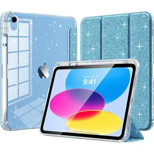 Case for iPad (A16) 11th Generation 11 Inch 2025, iPad 10th Generation Case 10.9 Inch 2022, Glitter TPU Cover with Shiny Clear Back Shell & Pencil Holder,Auto Wake/Sleep, Glitter Sky Blue