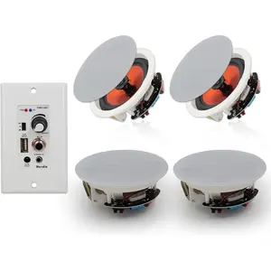 Herdio 6.5-in Wireless Bluetooth Ceiling Stereo Speakers - 2 Pairs, 600W Flush Mount Audio System with Wall Amplifier Receiver, USB Port, Device & Smartphone-Card Adapter Compatible for Home Theater, Office