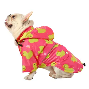 HDE Pink Ducks Dog Double Layer Zip Up Raincoat With Hood for Puppy Outdoor Waterproof Nylon with Harness Hole & Reflective Panels