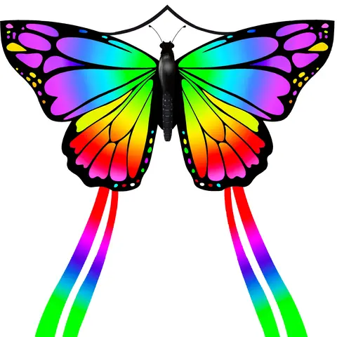 GEXWORLDWIDE Unisex 55" Vivid Graphics Nylon Synthetic Satin Butterfly Kite, 330ft Pre-Assembled String, Ergonomic Handle, Tail, Easy to Assemble & Fly, for 5+ Years/All Ages, Beach Play, Family Use