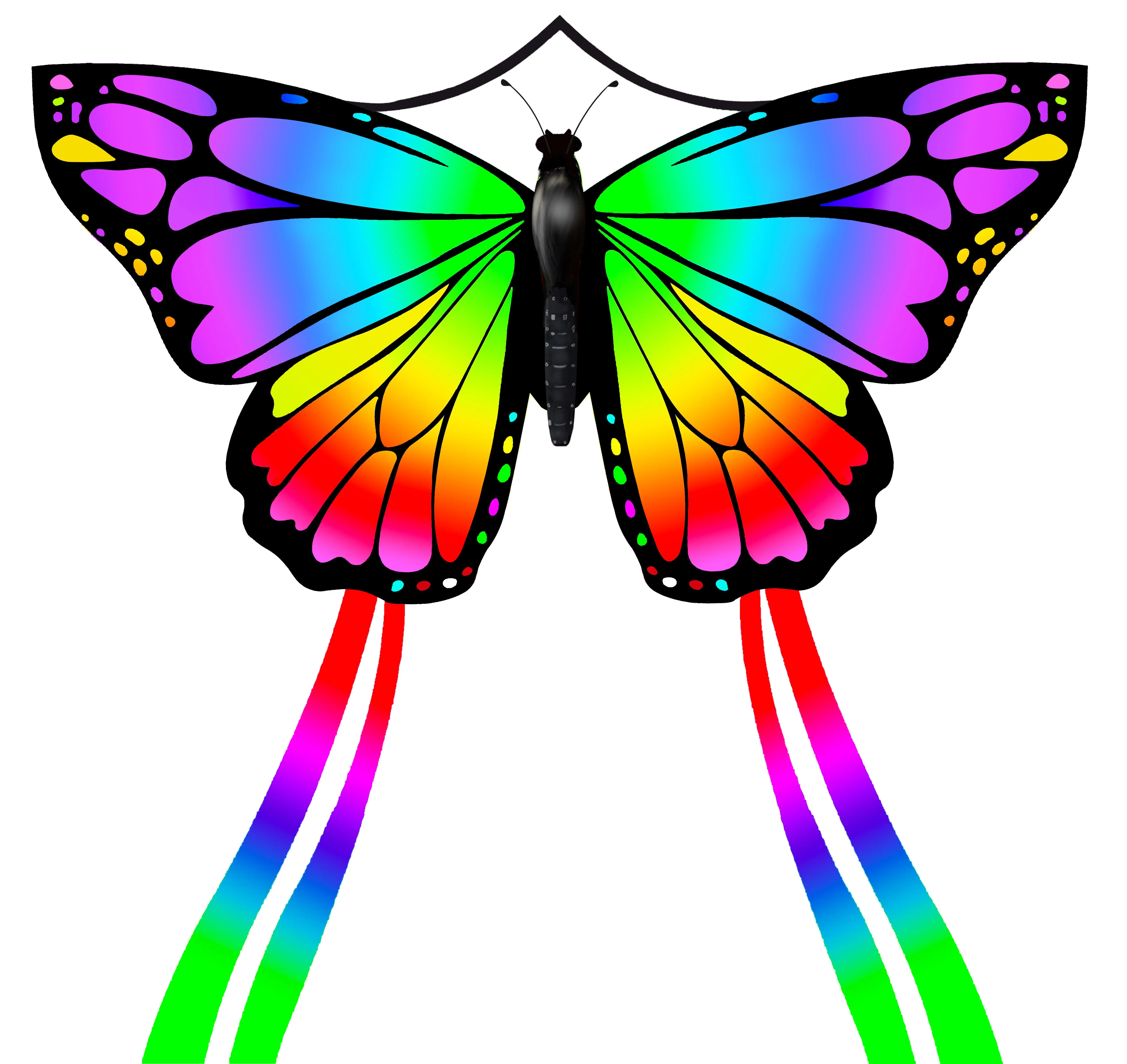 GEXWORLDWIDE Unisex Neon 55" Large Butterfly Kite, Easy to Fly with Tail, Pre-assembled String, Ergonomic Handle for Beach, Outdoor Play