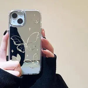 Minimalist High-End Mirror Phone Case for iPhone 17 Air 16 Pro Max 15 14 Plus 13 12 11 Pro, Bare Feel Shockproof Phone Cases with Makeup Mirror