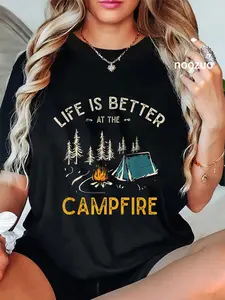 100% Cotton Unisex Life Is Better At The Campfire Funny Camper Camp Camping T-Shirt Casual Top
