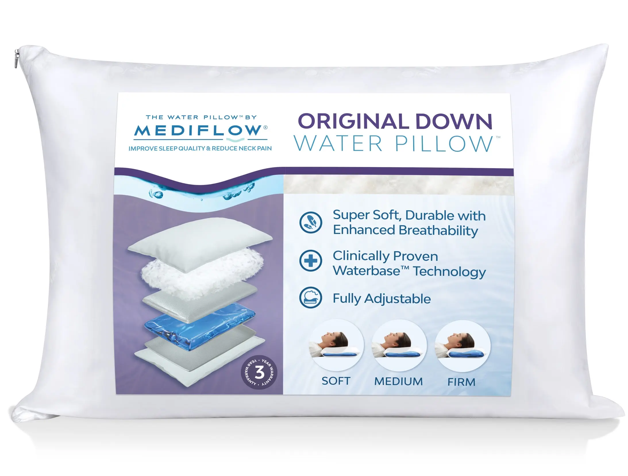 Mediflow Water Pillow - Original Down bed pillow adjustable pillow