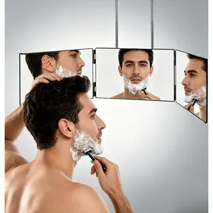 Integrated three-sided clear makeup mirror, foldable for space saving. Retractable design for flexible use. Super clear reflection for delicate makeup and hair care, suitable for home, dorm and rental room. Tri Folding Mirror