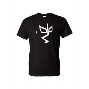 [Lightweight] Men's Lucha Libre El Rayo De Jalisco T-Shirt - 100% Cotton, Soft & Breathable, Casual Streetwear, Short Sleeve, Round Neck, Black with White Graphic Print, Casual Attire |   Casual Style |   No Stretch Material