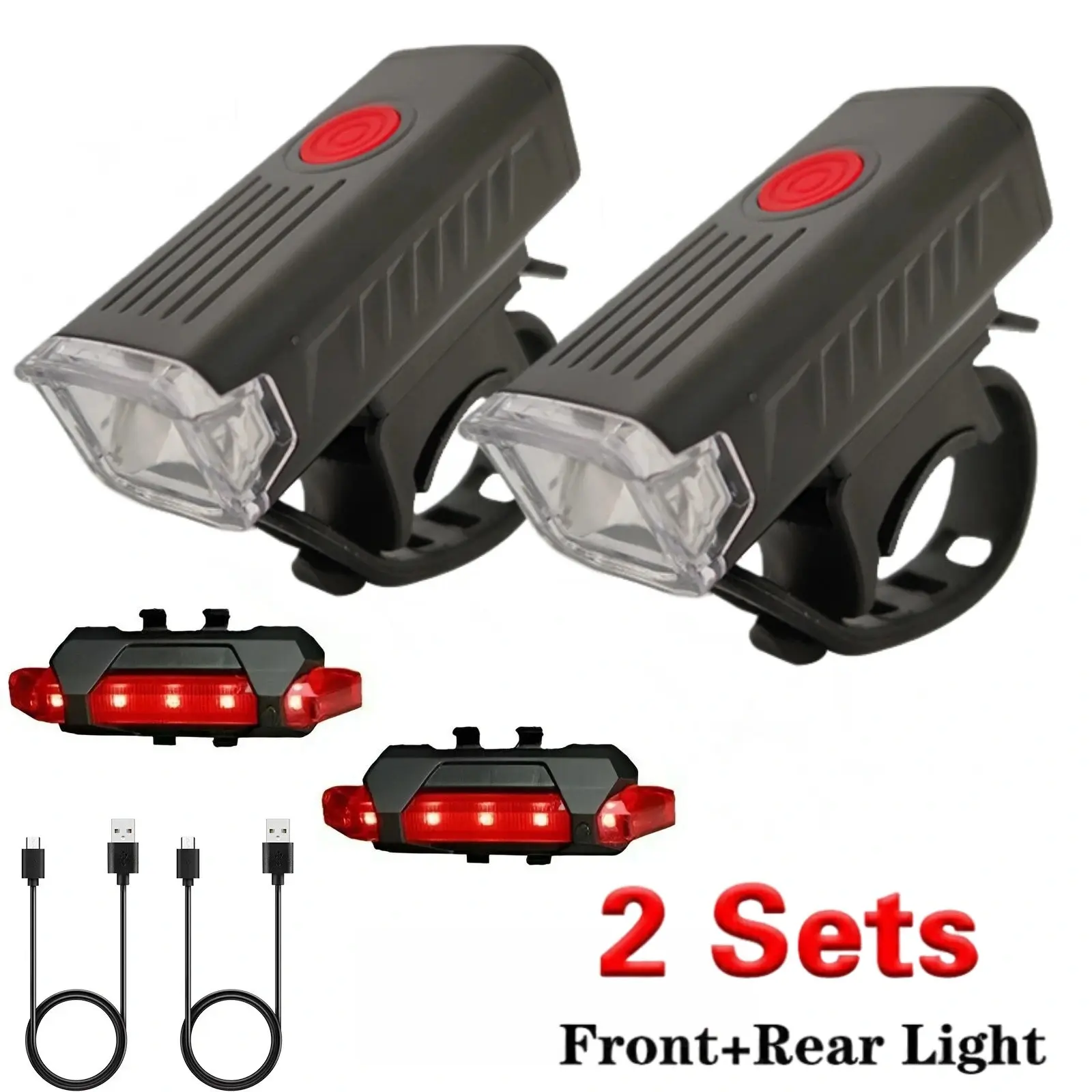 2 Sets USB Rechargeable LED Bicycle Headlight Bike Front Rear Lamp Cycling