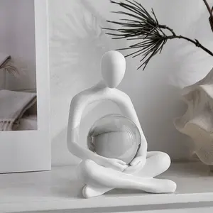 Creative Abstract Figure Sculpture Holding Crystal Ball Home Decor, Resin Craft Ornament, Suitable for Living Room, Office, Bookshelf, Christmas Gift