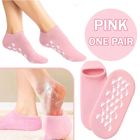 Dual-Layer Hydrating Gel Socks (Fits for Women Shoes Size 5-7IUSI, Blue/Pink) - Moisture-Locking Self Care Products for Dry Cracked Heels, Calluses - Spa & Pedicure Repair Socks, Christmas Gift