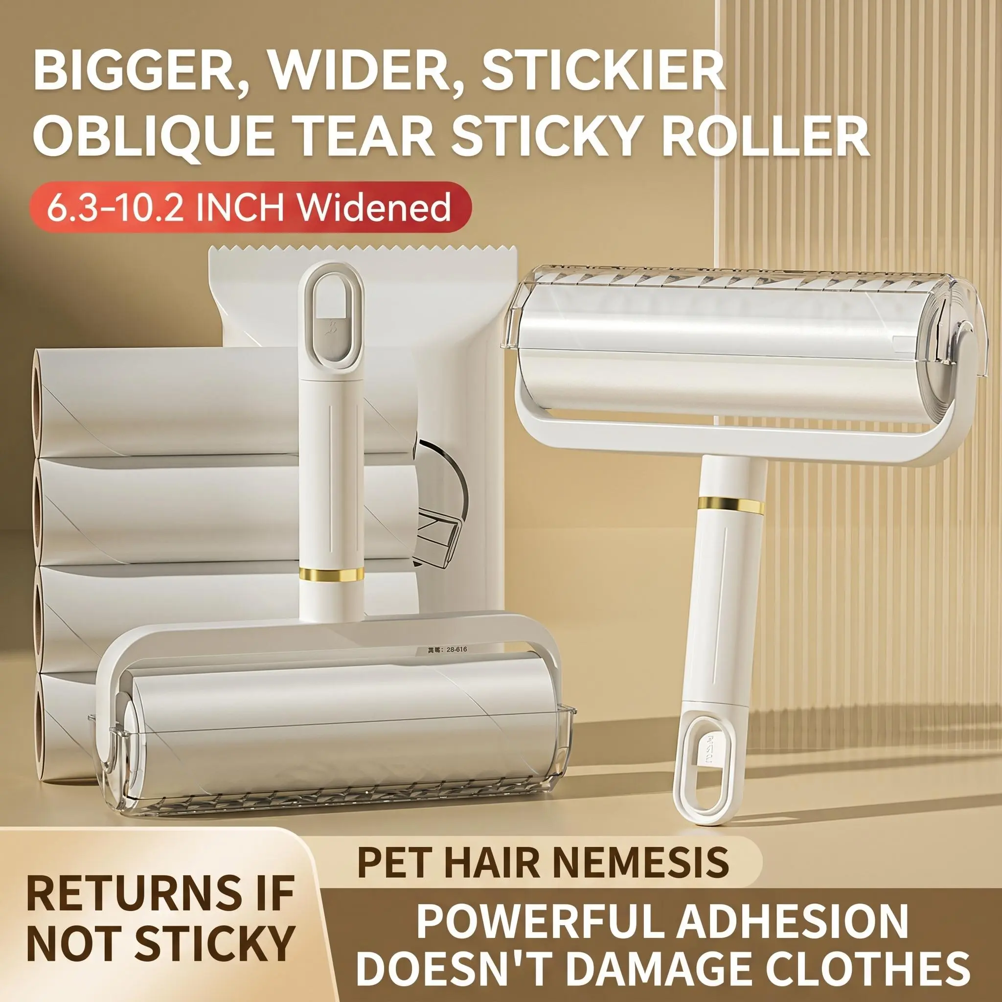 9.5inch - Washable Lint Roller Reusable Remover - Strong Adhesion, Dust - Proof Cover, Hanging Hole - Silicone Material for Clothes, Sofa, Carpet - Pet Hair Remover & Dust,White