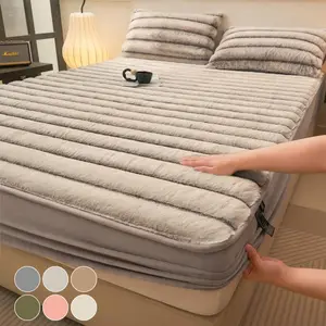 Luxury Faux Rabbit Fur Bedding Set, Soft Warm Fitted Sheet with 1/2 Pillowcases, Solid Color 3-Piece Bed Sheet Set, All Season Cozy Plush Bedding for Bedroom, Dorm, Sofa & Guest Room, Ideal Holiday Christmas Gift