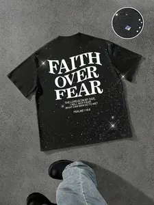 Men's Loose Fit Fashion Print Graphics T-Shirt, Silver Color Rhinestone Craft, Religious Belief Pattern, Casual Daily Wear, Unisex Street Style, Streetwear, Top, Menswear