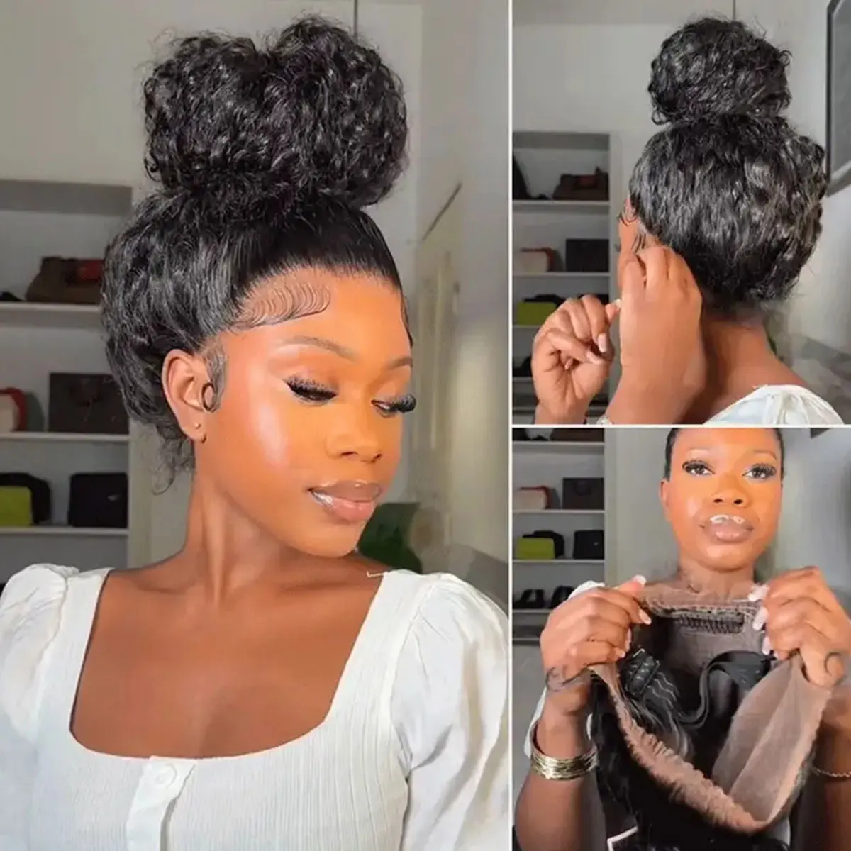 Vshow 360 Glueless Human Wigs All Styles Hair Wigs With Invisi Drawstring Curly Hair Pre Cut Lace Wear Go Wigs Natural Blend Kinky Curly Water Wave Kinky Straight