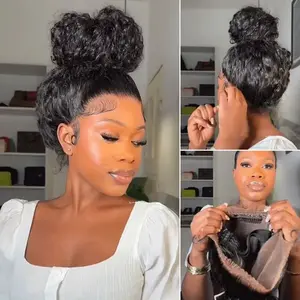 Vshow 360 Glueless Human Wigs All Styles Hair Wigs With Invisi Drawstring Curly Hair Pre Cut Lace Wear Go Wigs Natural Blend Kinky Curly Water Wave Kinky Straight