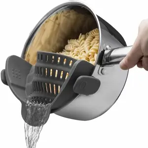 Silicone Pot and Pasta Strainer, 1 Count Adjustable Silicone Stainless Steel Clip on Food Strainer Clamp for Kitchen Cooking Pot Cookware