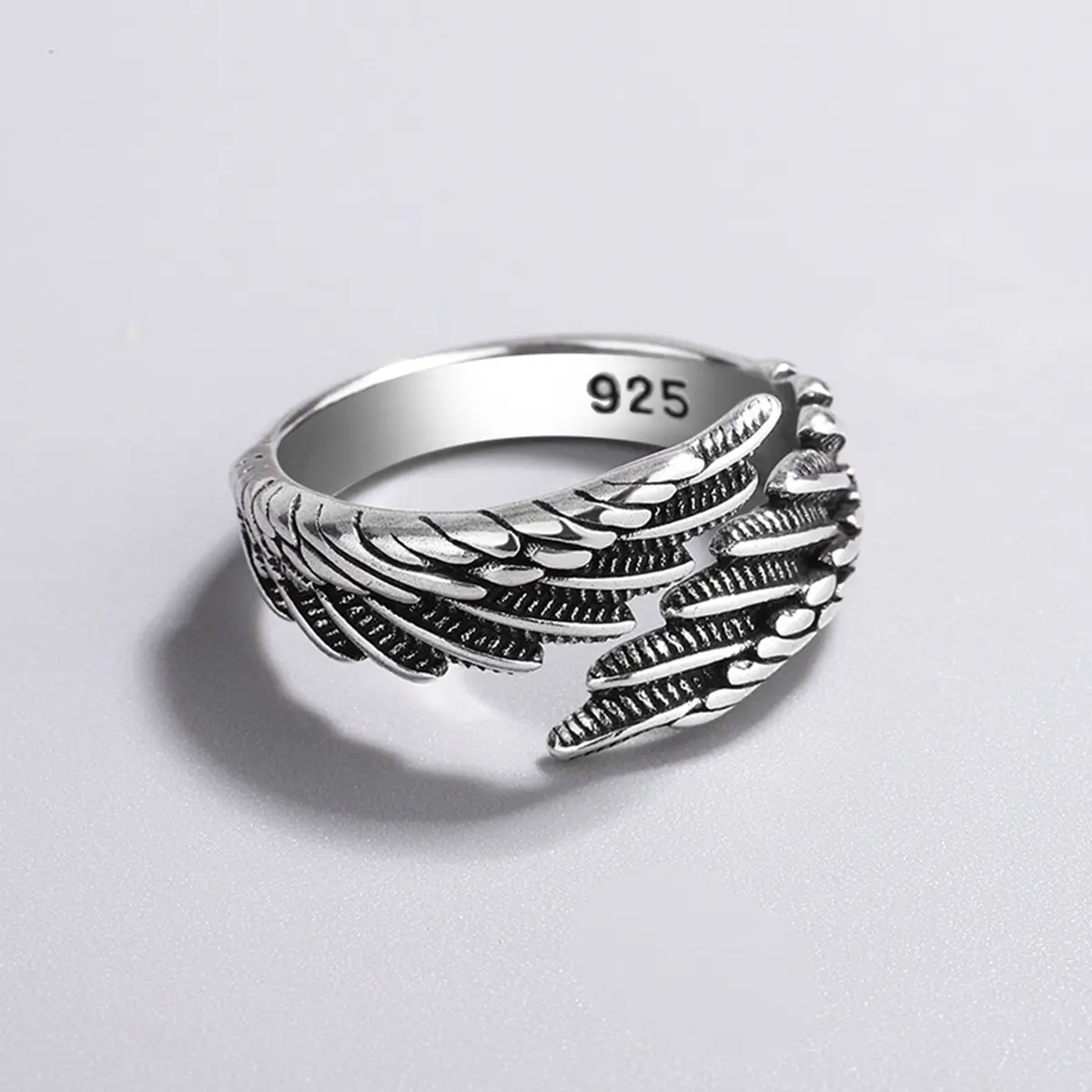 Men's angel wing ring, retro adjustable opening engagement eternity ring, suitable for men and women Men's angel wing ring, retro adjustable opening engagement eternity ring, suitable for men and women