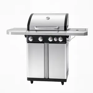 SK OVEN 4+1 Burner Portable Grill Stoves, Stainless Steel Patio BBQ Grill with Side Burner, Porcelain-Enameled Cast Iron Grates, 50000 BTU, 570 Sq. In. Cooking Area, Electronic Ignition for Outdoor Backyard Use