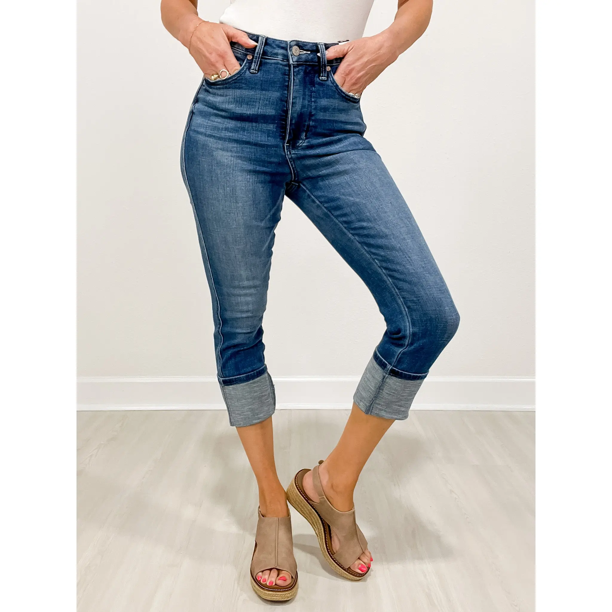 Judy Blue FRANKIE High Waist Tummy Control Cuff Capri Jeans