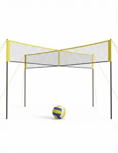 Garvee Portable 4-Square Volleyball Game Kit, 14FT 4-Way Volleyball Net with Adjustable Height for Outdoor Backyard, Beach & Lawn - Complete Set for Family & Youth with Ball, Pump & Bag