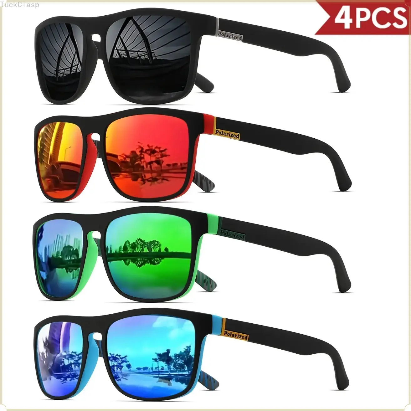 2026 New 4-Pack Classic Square Polarized Sports Sunglasses - Lightweight PC Frame, UV400 Protection, Unisex for Driving, Fishing, Cycling, Everyday Durability