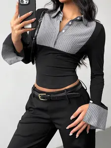 Women's Striped Print Blouse, Casual Elegant Long Sleeve Top for Spring & Fall, Women's Clothing for Daily Wear, Casual Classy Fashion