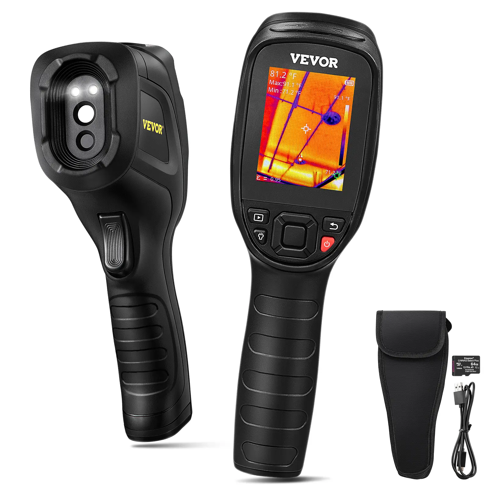 VEVOR Water Resistant Thermal Imaging Camera with Audio, Father's Day Gift Option, 240x180 IR Resolution, 2MP Visual Camera, 20Hz Refresh Rate, -4℉~1022℉ Temp Range, 64G Built-in SD Card, Rechargeable Li-ion Battery, Charging Cable, Home, Equipment